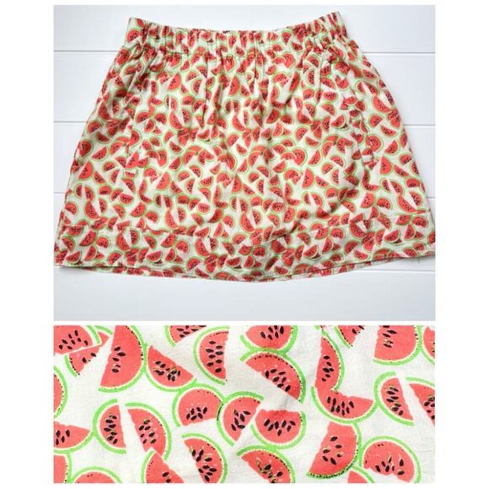 J Crew Watermelon‎ Print Mini Skirt Size XS Cotton Lined Elastic Waist Summer